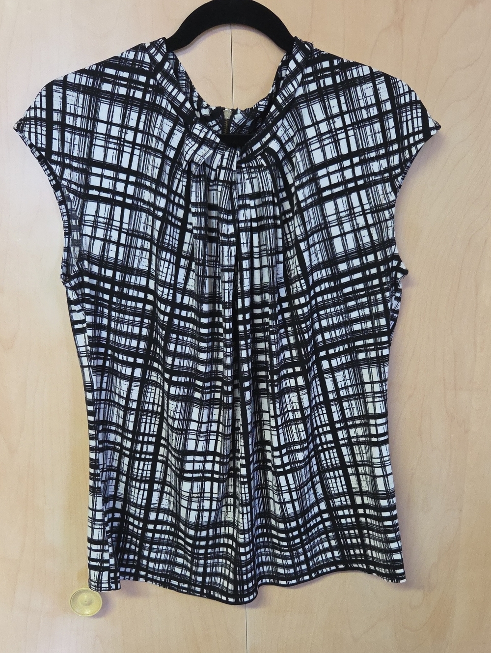 Worthington Black & White Plaid Cap-Sleeve Top